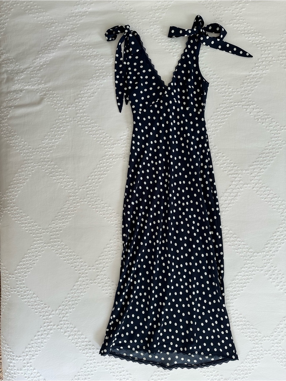 Show Me Your MuMu Emma Midi Dress Navy Polka Dot Size Small - Picture 11 of 14